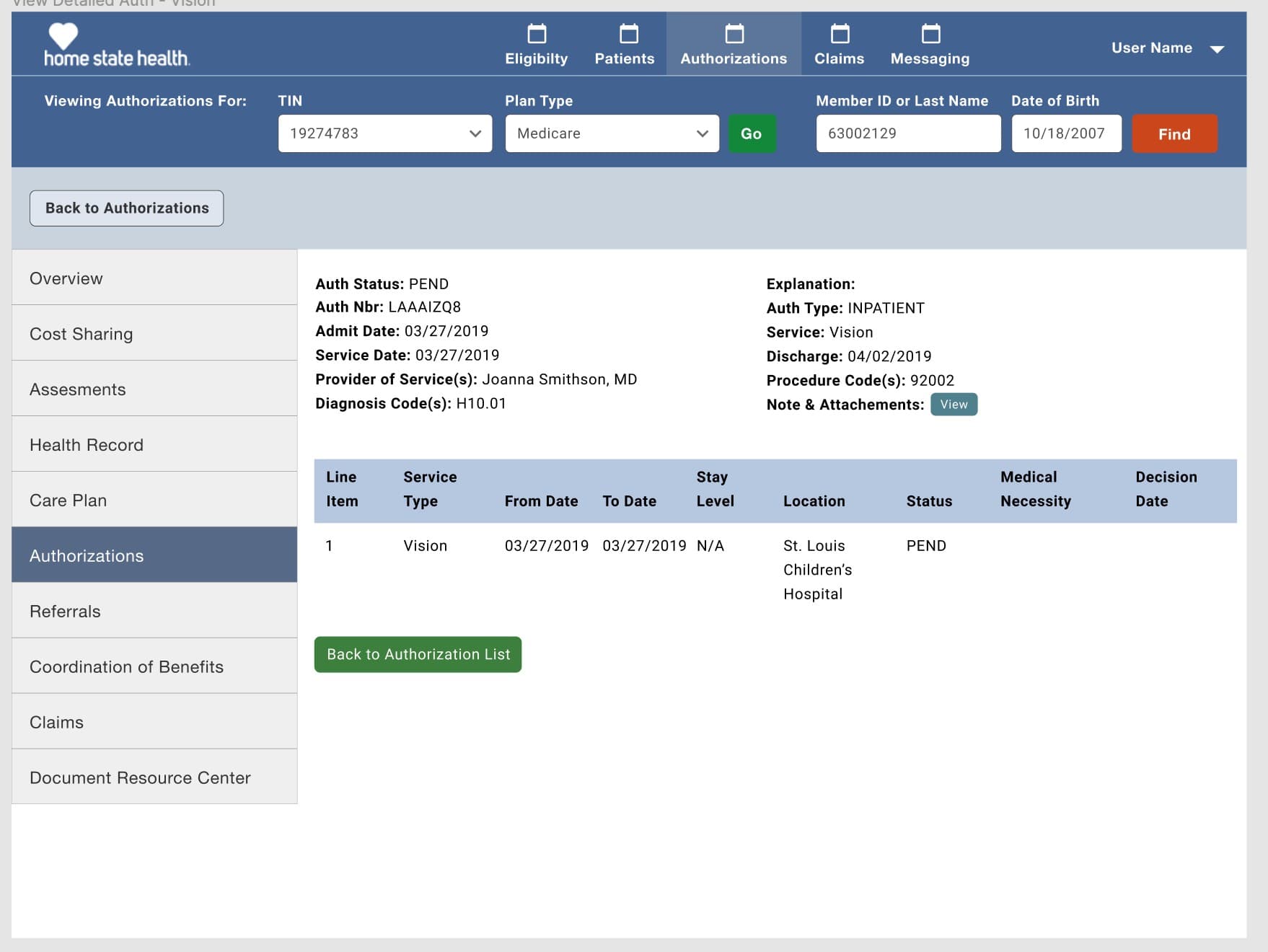 The Appeal Form itself — patient info auto-populated from TruCare via the Auth ID, so the provider fills in what only they can know.