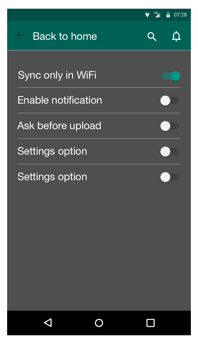 Settings — WiFi-only sync, ask-before-upload, notification controls. Every toggle earned its place.